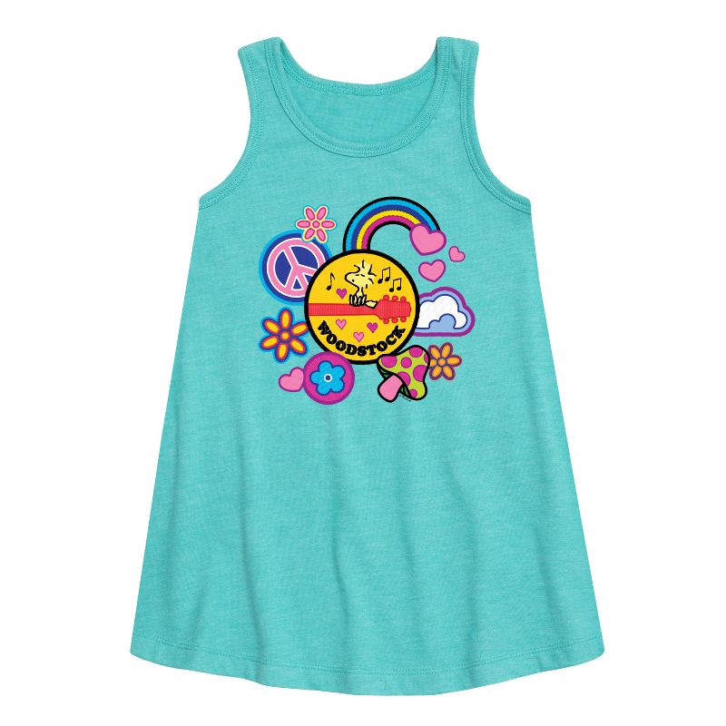 Girls' - Peanuts - Woodstock Peace And Love Flair Graphic Sleeveless Aline Dress