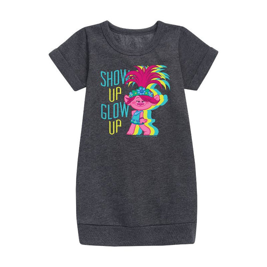 Girls' - Trolls - Show Up Glow Up Poppy Graphic Short Sleeve Fleece Dress