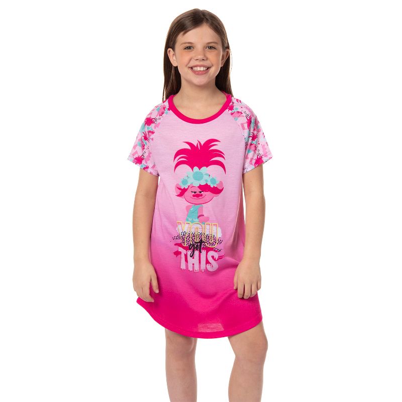 Girls' Dreamworks Trolls You Got This Poppy Nightgown Sleep Pajama Shirt Pink