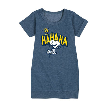Girls' - Peanuts - Ha Ha Graffiti Graphic Short Sleeve Fleece Dress