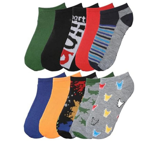 Big Kids Boys 10 Pairs Classy Lightweight Novelty Stripes Animal & Sport Pattern Ankle/Low Cut Socks
