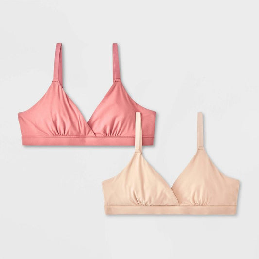 Girls' 2pk Fits All Triangle Bra - art class™ Sand Beige/Rose Red