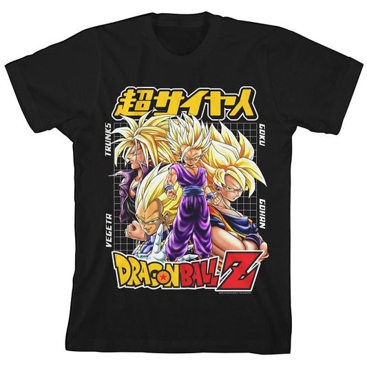 Dragon Ball Z Super Saiyan Character Group Boy's Black Crew Neck Short Sleeve T-shirt