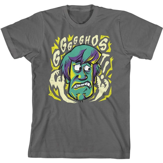 Scooby Doo Scared Shaggy with Ghosts Youth Charcoal Graphic Tee