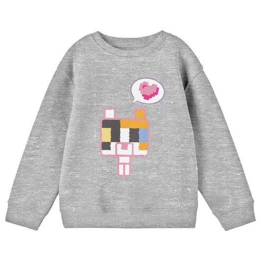 Minecraft Franchise Colorful Kitten with Block Heart Youth Heather Gray Crew Neck Sweatshirt