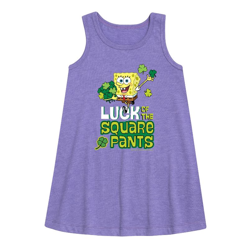 Girls' - SpongeBob Squarepants - Luck Of The Square Pants Graphic Sleeveless Aline Dress