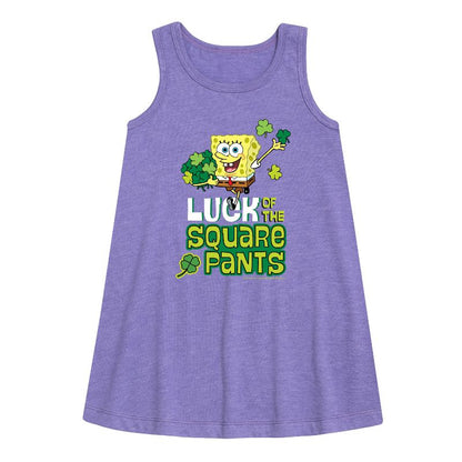 Girls' - SpongeBob Squarepants - Luck Of The Square Pants Graphic Sleeveless Aline Dress