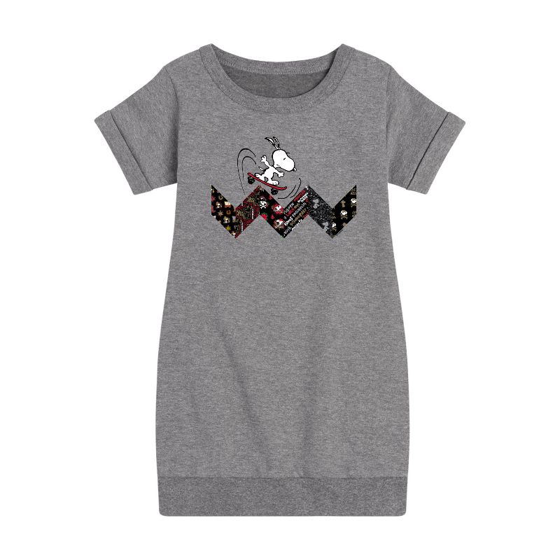 فستان صوف بأكمام قصيرة برسومات تزلج سنوبي - بينتس - للبنات