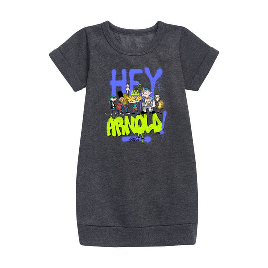 Girls' - Hey Arnold! - Arnold Spray Paint 96 Graphic Short Sleeve Fleece Dress