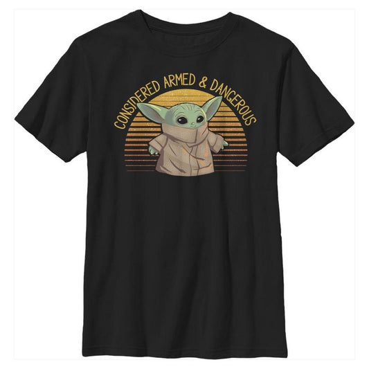 Boy's Star Wars The Mandalorian The Child Considered Armed and Dangerous T-Shirt