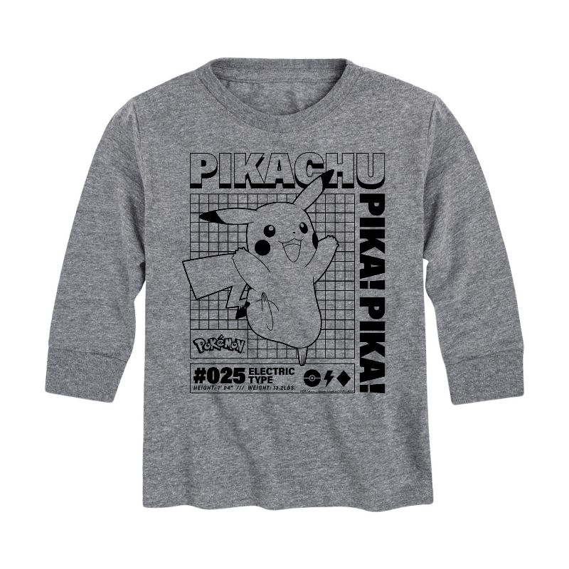 تي شيرت جرافيكي بأكمام طويلة للأولاد - مخطط معلومات بوكيمون - بيكاتشو