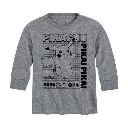 تي شيرت جرافيكي بأكمام طويلة للأولاد - مخطط معلومات بوكيمون - بيكاتشو