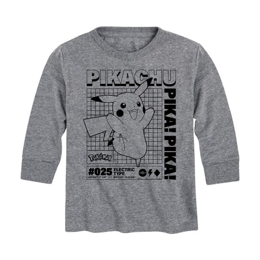تي شيرت جرافيكي بأكمام طويلة للأولاد - مخطط معلومات بوكيمون - بيكاتشو