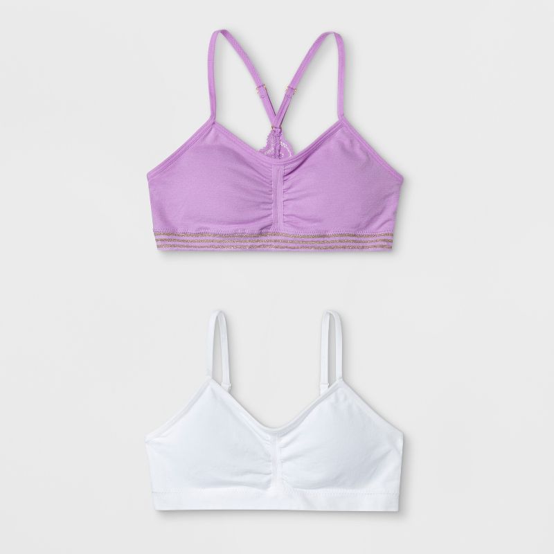 Maidenform Girls' 2pk Seamfree Lace Back Crop Bra - White