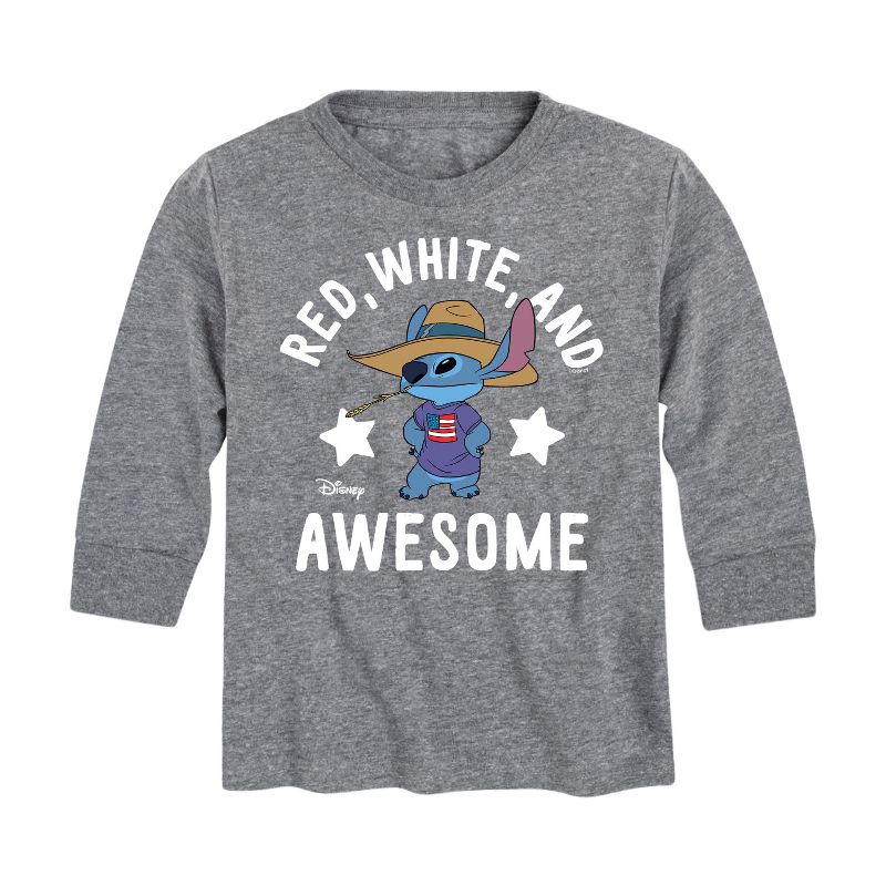 Boys' - Lilo and Stitch - Red White And Awesome Long Sleeve Graphic T-Shirt