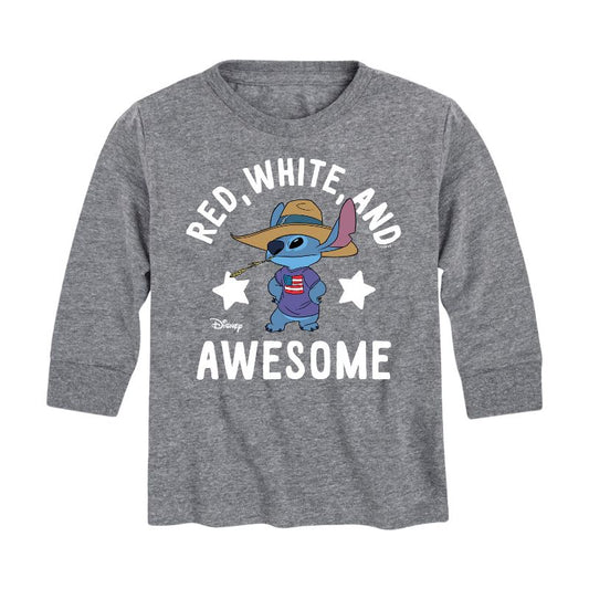 Boys' - Lilo and Stitch - Red White And Awesome Long Sleeve Graphic T-Shirt