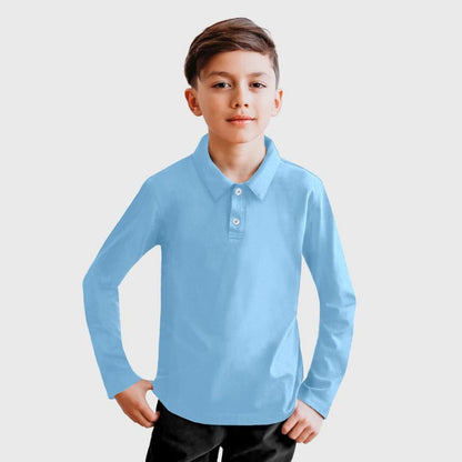 قميص بولو للأولاد من City Threads، مصنوع من قماش جيرسي ناعم محبوك، بأكمام طويلة، وزرين، مصنوع في الولايات المتحدة الأمريكية