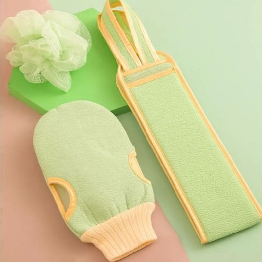 Set of 3 - Body Scrub Mitt & Body Scrubber & Shower Ball - Purple - One Size