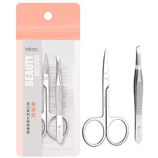 Charyeina, Set:  Stainless Steel Eyebrow Tweezers + Scissors