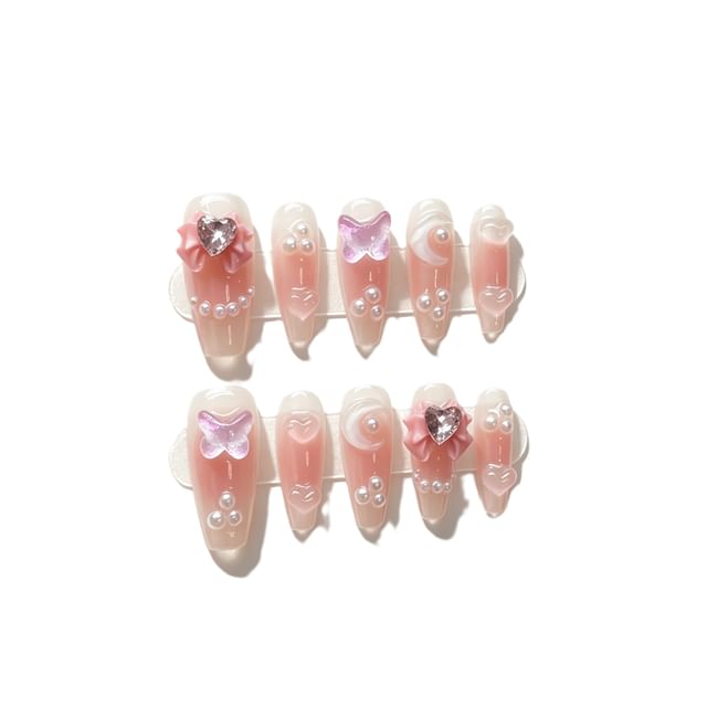 eovda, Butterfly Heart Faux Pearl Faux Nail Tips (Various Designs)