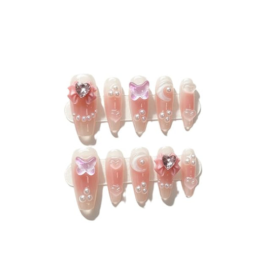 eovda, Butterfly Heart Faux Pearl Faux Nail Tips (Various Designs)
