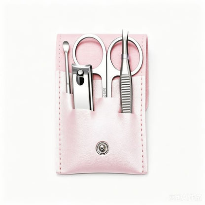 Charyeina, Set of 4: Stainless Steel Manicure Kit with Faux Leather Sleeve