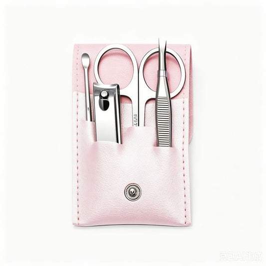 Charyeina, Set of 4: Stainless Steel Manicure Kit with Faux Leather Sleeve
