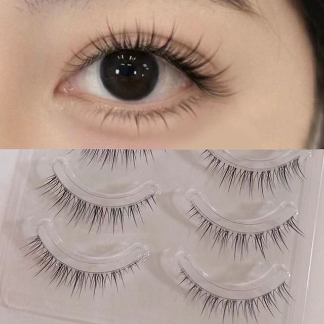 Mogugu, Set of 5 Pairs: Natural Wispy Clear Band False Eyelashes