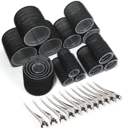 4 Sets Hair Roller - With 12 Pcs Hair Clip - Black - One Size
