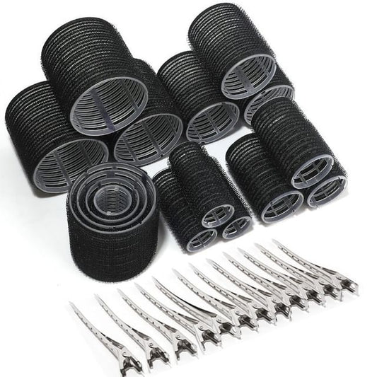 4 Sets Hair Roller - With 12 Pcs Hair Clip - Black - One Size