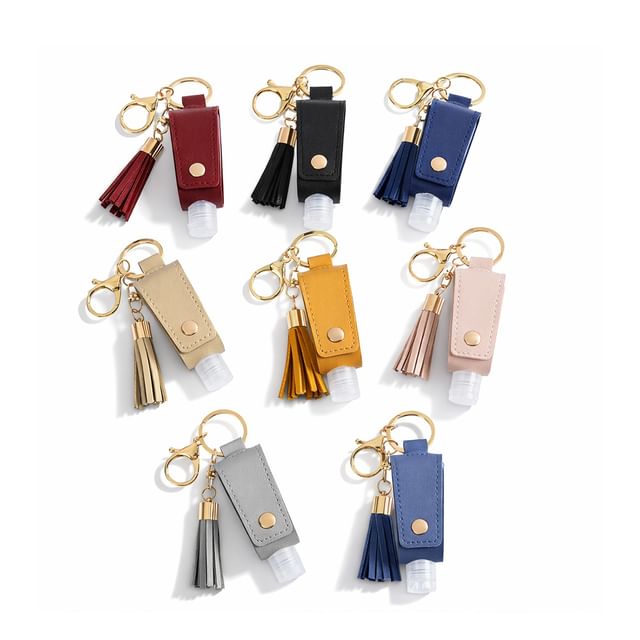 Buttermilk, Portable Tassel Hand Sanitizer Case With Keyring / Bag Charm