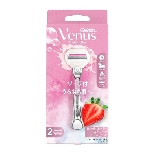Gillette Japan, Venus Comfortglide Strawberry Field Razor For Moist Skin Body & 2 Blade