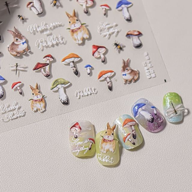 dainlili, Cartoon Mushroom & Bunny Nail Art Stickers