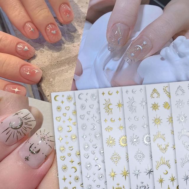 WGOMM, Moon & Star Metallic Nail Art Stickers (Various Designs)