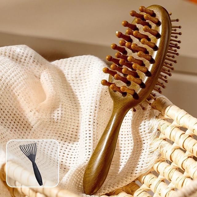 SIMBLER, Dual Side Wooden Hair Brush with Massager