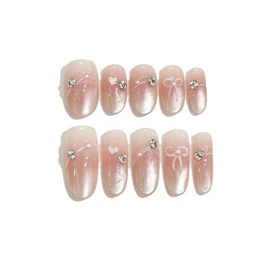eovda, Heart Rhinestone Square Press On Nail / Oval Press On Nail / Almond Press On Nail