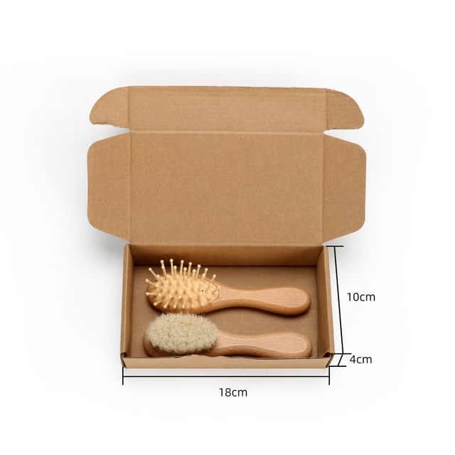 Set of 2 - Cushion Comb & Wool Hair Brush - Almond - S - 1 Pc Wool Hair Brush - Almond - S