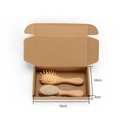 Set of 2 - Cushion Comb & Wool Hair Brush - Almond - S - 1 Pc Wool Hair Brush - Almond - S