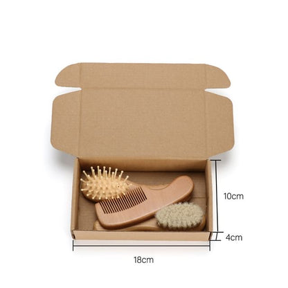 Set of 3 - Cushion Comb & Flat Comb & Wool Hair Brush - Almond - S - 1 Pc Wool Hair Brush - Almond - S
