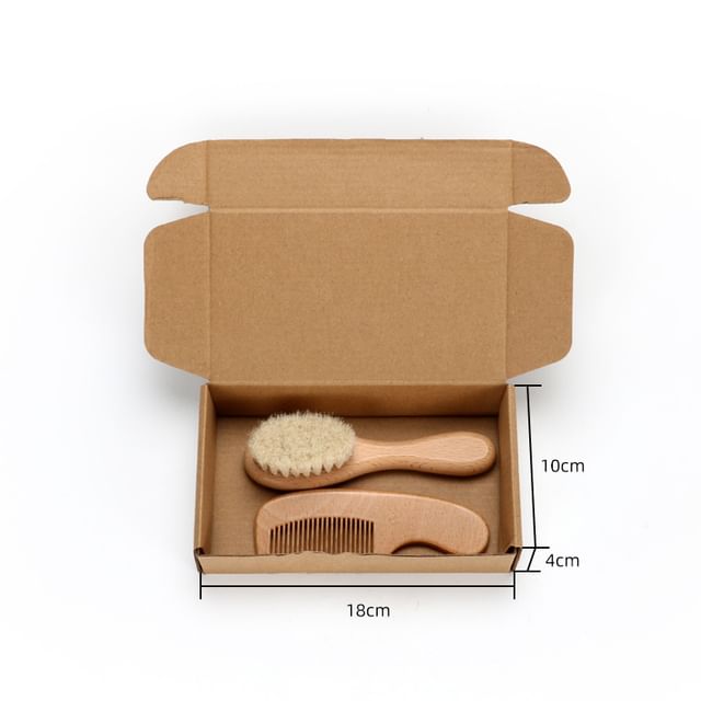 Set of 2 - Wool Hair Brush & Flat Comb - Almond - S - 1 Pc Wool Hair Brush - Almond - S