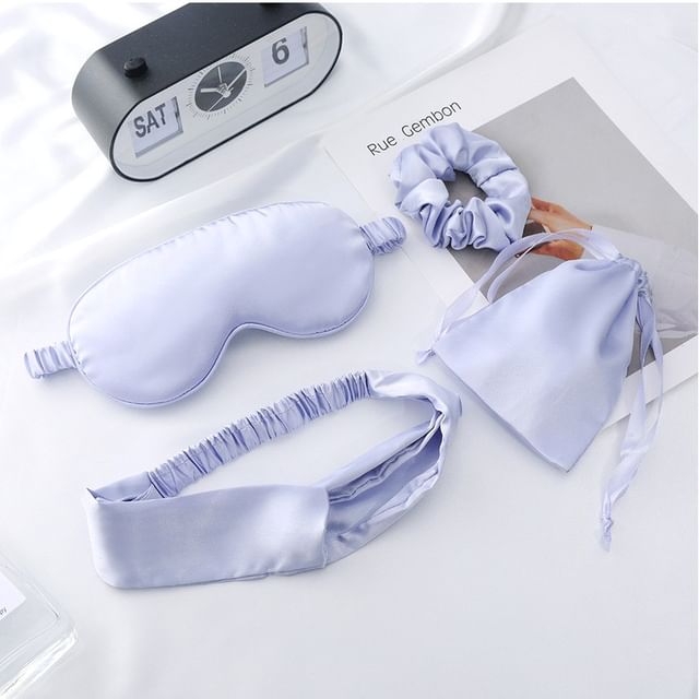 Fondes, Set:  Plain Sleeping Eye Mask + Headband + Scrunchie + Drawstring Bag