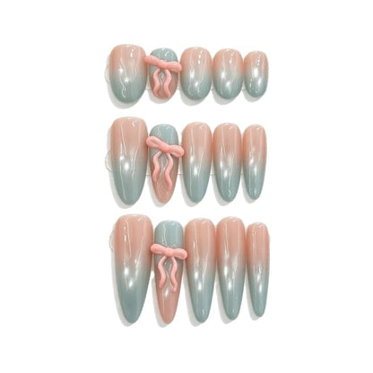 eovda, Bow Gradient Almond Press On Nail / Oval Press On Nail (Various Designs)