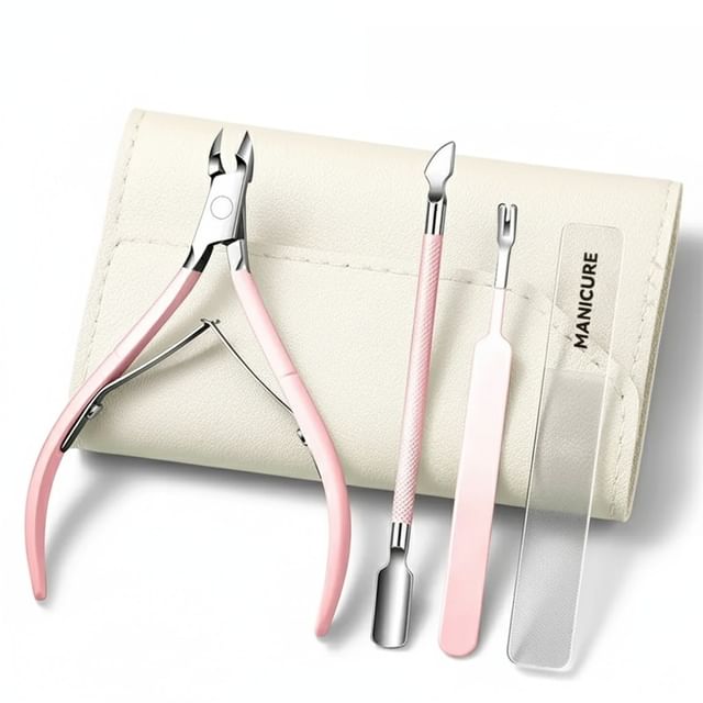 Choyu, Set of 4:  Stainless Steel Cuticle Nipper + Cuticle Pusher + Nail File (Various Designs)
