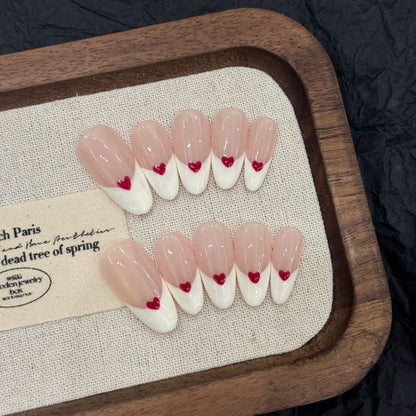 eovda, Heart French Tip Almond Press On Nail