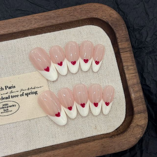 eovda, Heart French Tip Almond Press On Nail