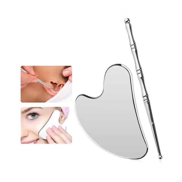 Coolkiss, Set:  Stainless Steel Face Scraping Tool + Facial Reflexology Massage Tool
