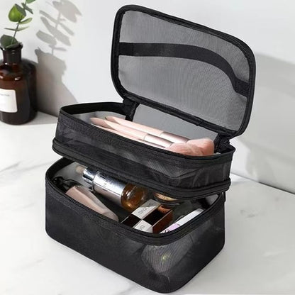 Olsin, Plain Travel Layered Mesh Makeup Bag