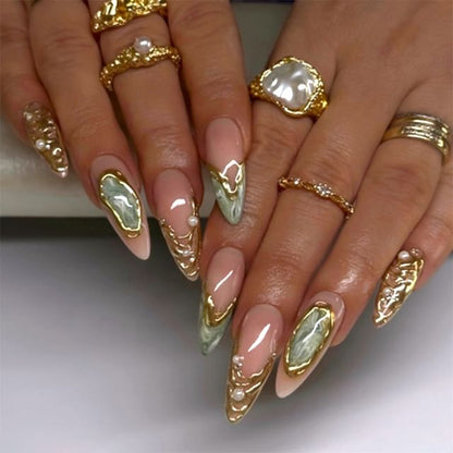 Fainie, Faux Pearl Tie-Dyed Almond Press On Nails