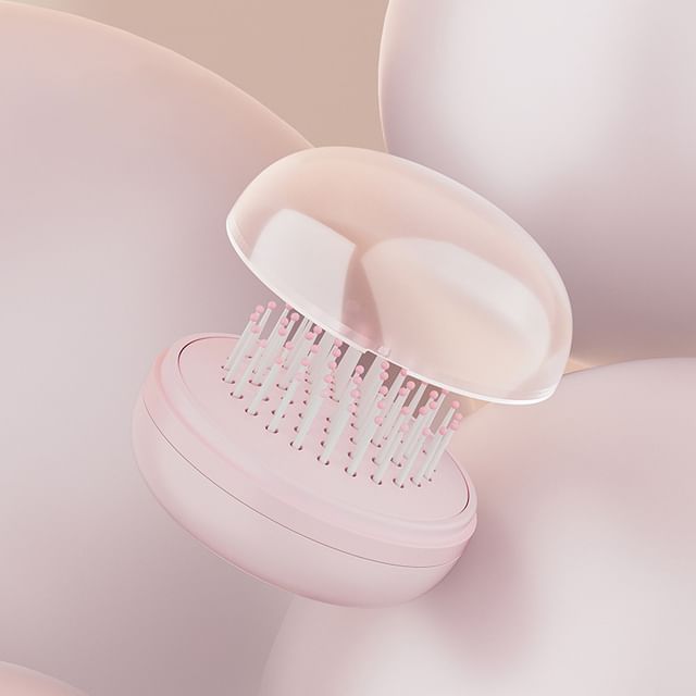Buttermilk, Portable Hair Brush with One-push Cleaning Tool