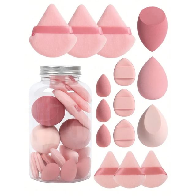 Candy Drop, Set of 15: Makeup Blender Beauty Sponge + Powder Puff